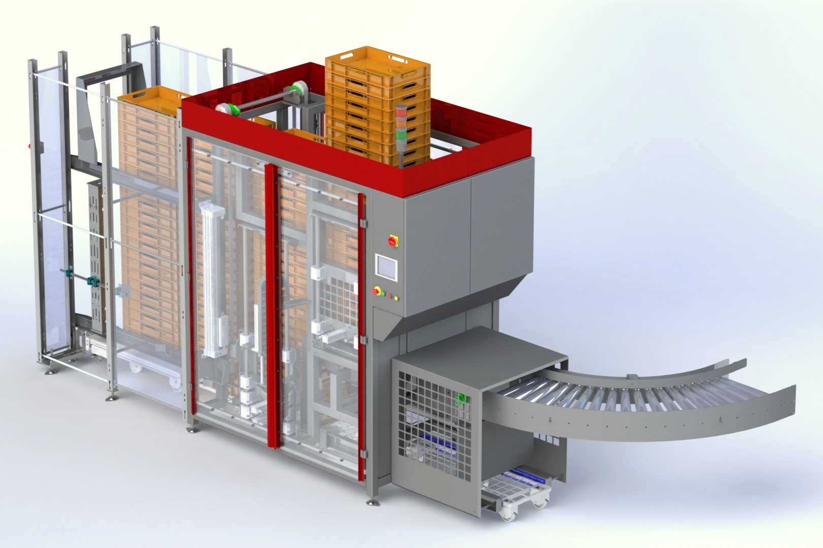 Kratten ontstapelaar met dolly transport
