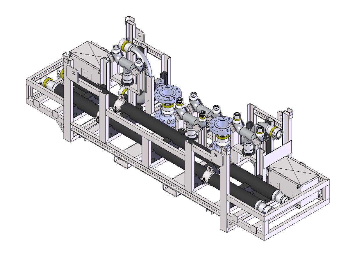 Skid voor flexibele leidingen en onderdelen
